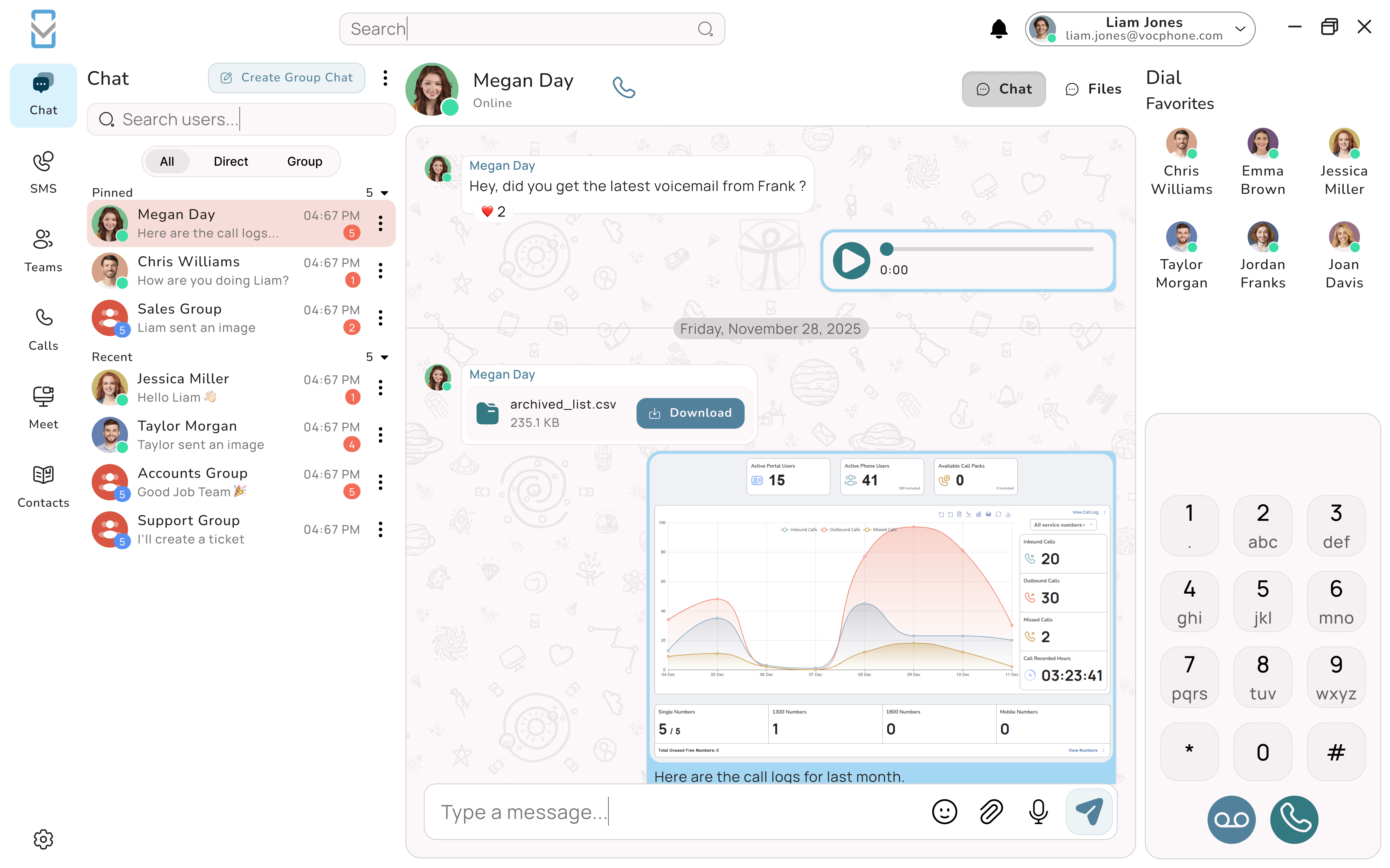 Uniden Voice Over Cloud desktop app - Built-in team chat